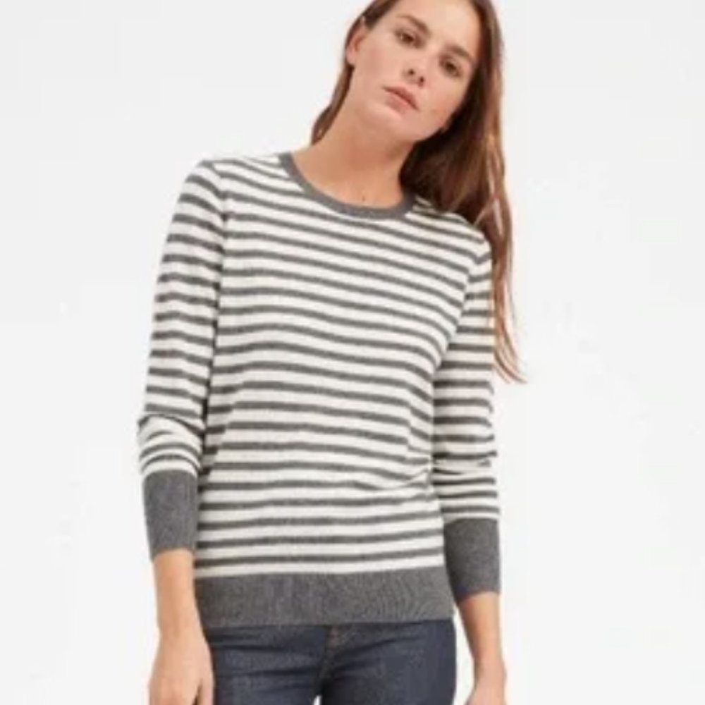 Everlane 100% Cashmere Crewneck Pullover Sweater - XS, NWOT, Grey Striped